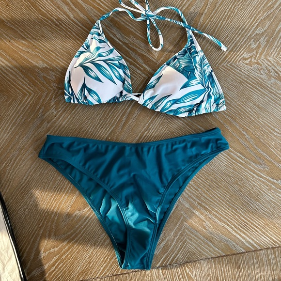 Tropical Triangle Top Bikini Bottoms Matching Romper Cover Up Swim Set Swimsuit - Picture 9 of 16